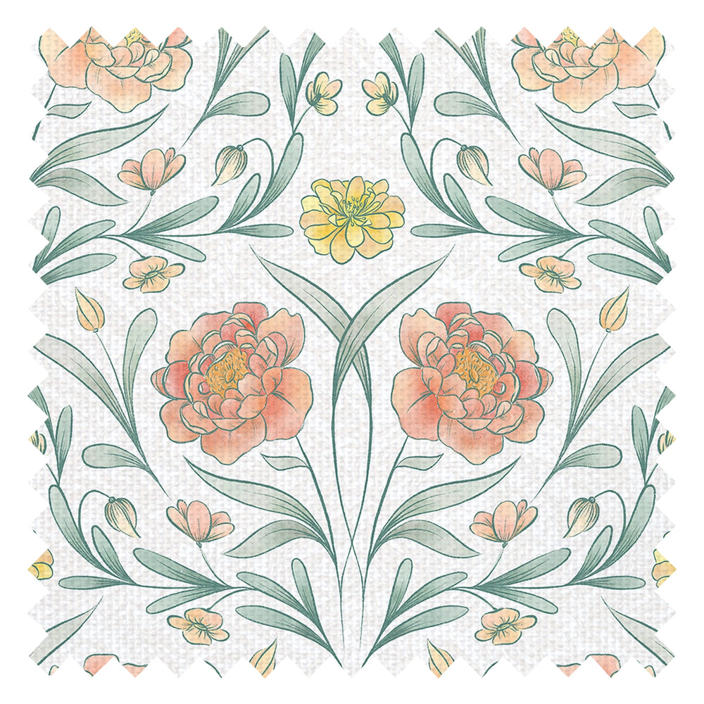 Vintage Trellis Fabric in Silt Green, Peach and Yellow