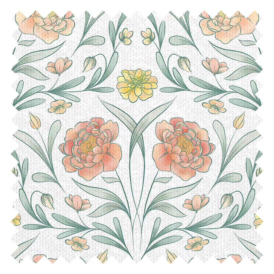 Vintage Trellis Fabric in Silt Green, Peach and Yellow