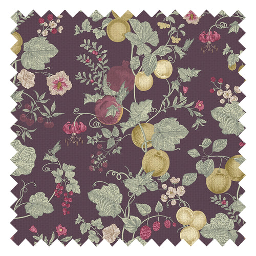 Forgotten Fruit Fabric in Sage Green, Raspberry and Gold on Wild Plum