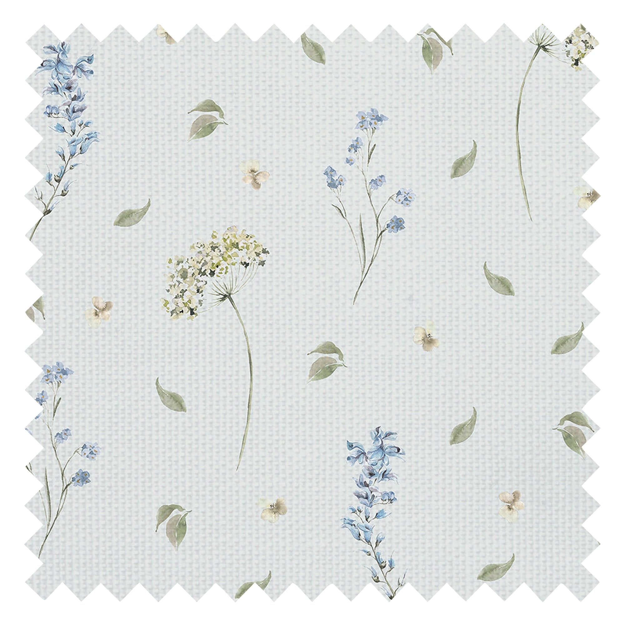 Sweet Meadow Fabric in Cornflower Blue and Sage on Mist