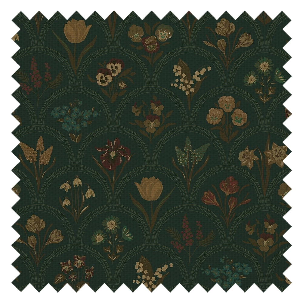 Flowers for Victoria Fabric in Rural Tones on Pine Green
