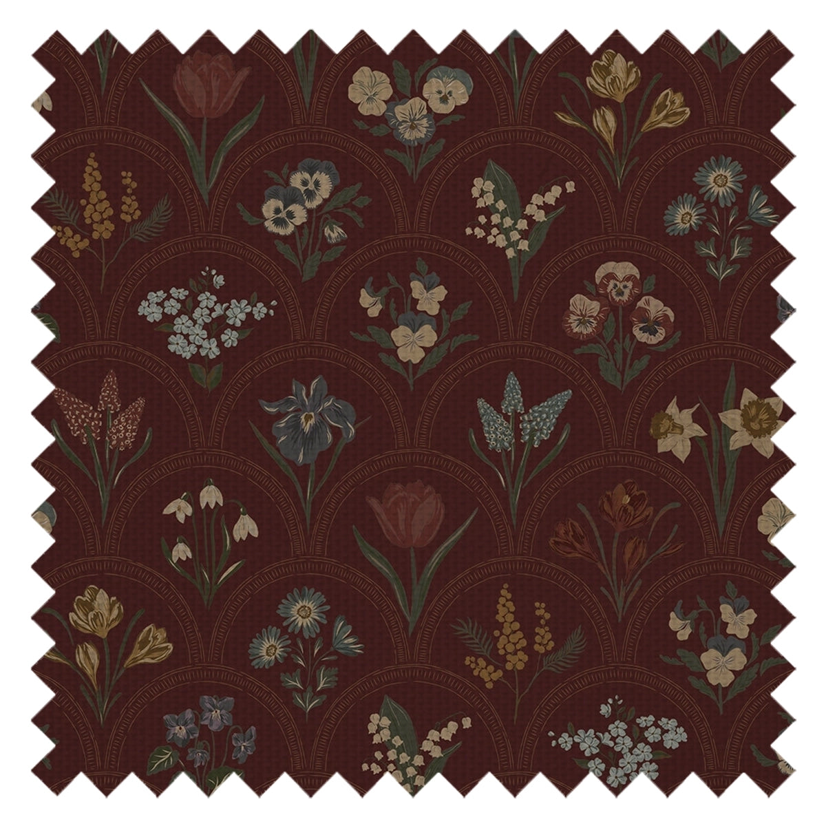 Flowers for Victoria Fabric in Rural Tones on Garnet