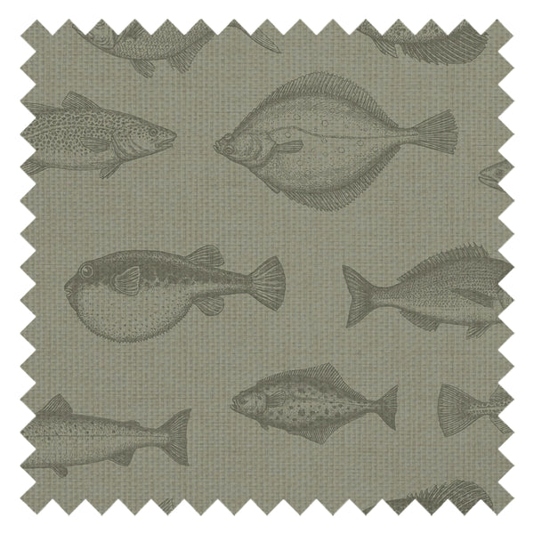 Gone Fishing Fabric in Warm Grey