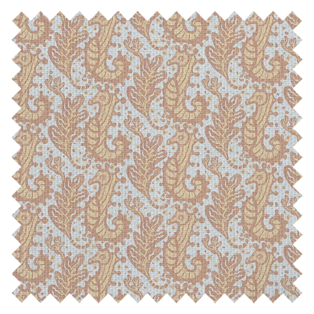 Shetland Seahorses Fabric in Lemon Meringue on Duck Egg