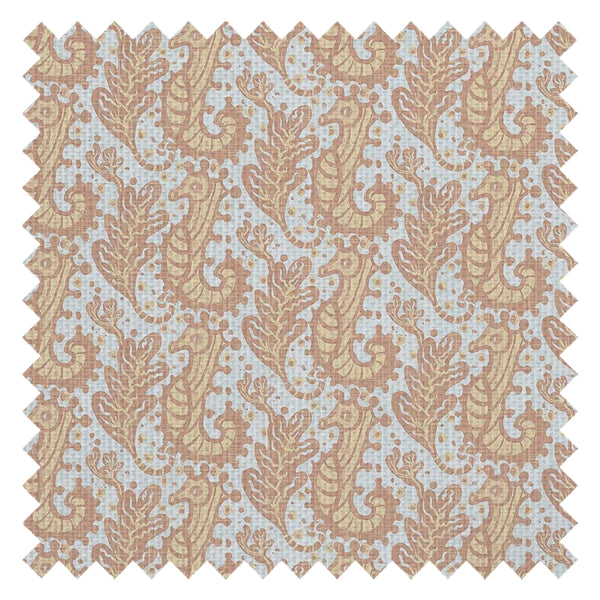 Shetland Seahorses Fabric in Lemon Meringue on Duck Egg