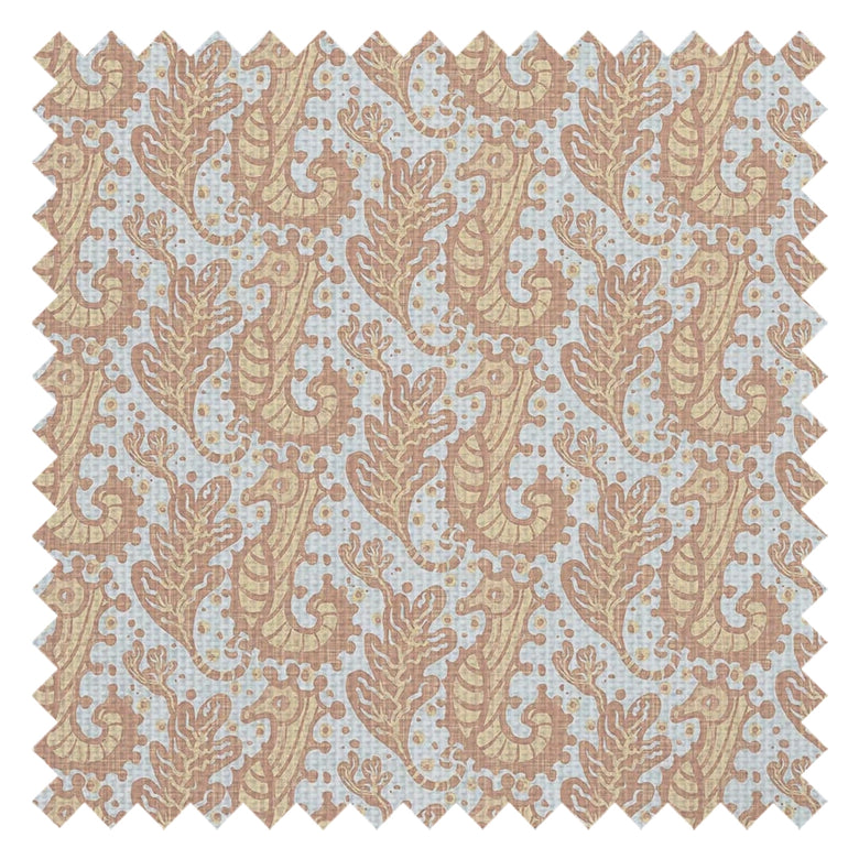 Shetland Seahorses Fabric in Lemon Meringue on Duck Egg