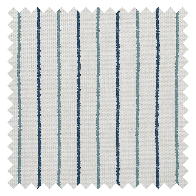 Shoreline Stripes Fabric in Classic Navy and Teal on Sand