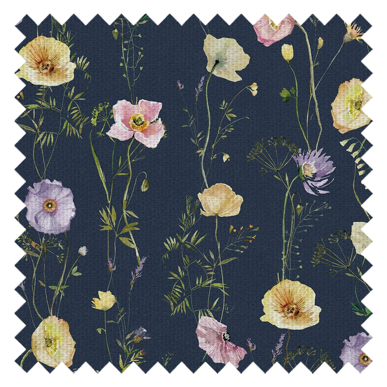 Delicate Stems Fabric in Soft Pastels on Classic Navy