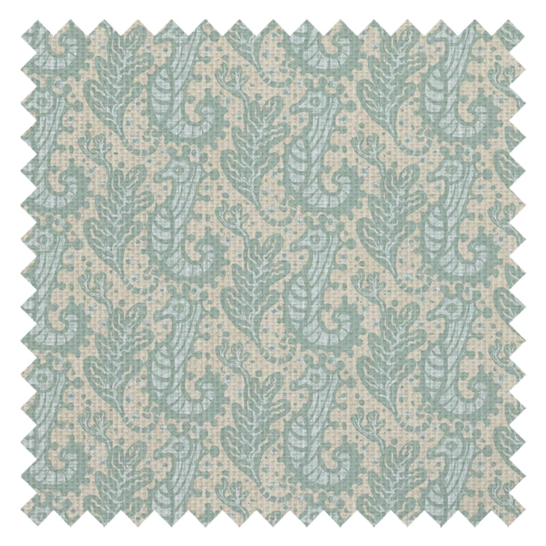 Shetland Seahorses Fabric in Duck Egg on Sand