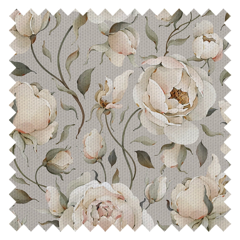 Enchanted Roses Fabric in Blush on Vintage Grey
