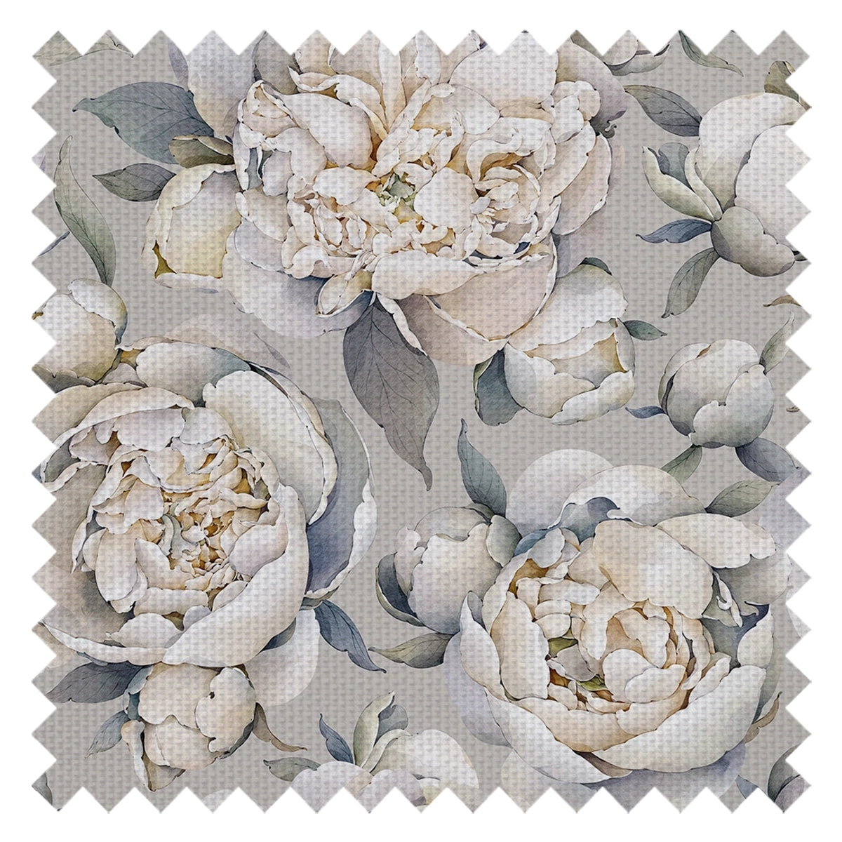 English Garden Peonies Fabric in Vintage Grey