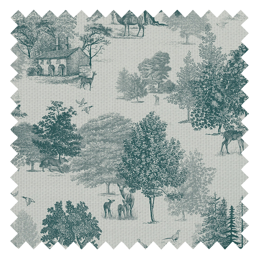 Toile De Jouy Fabric in Deep Teal