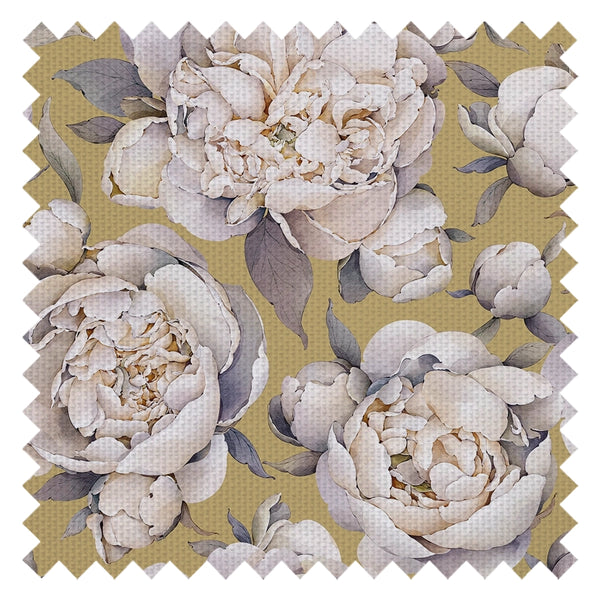 English Garden Peonies Fabric in Antique Gold
