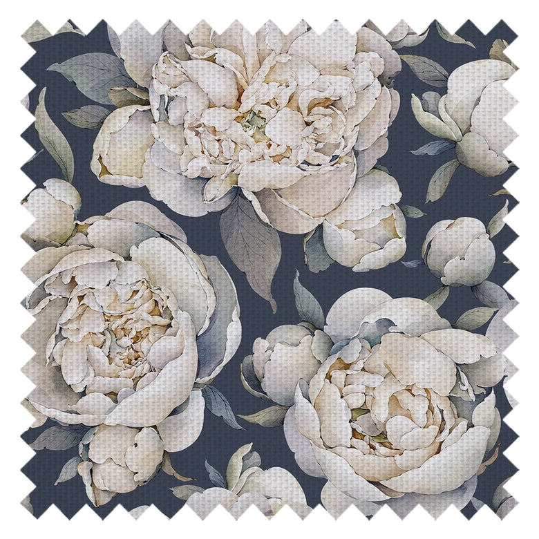 English Garden Peonies Fabric in Classic Navy