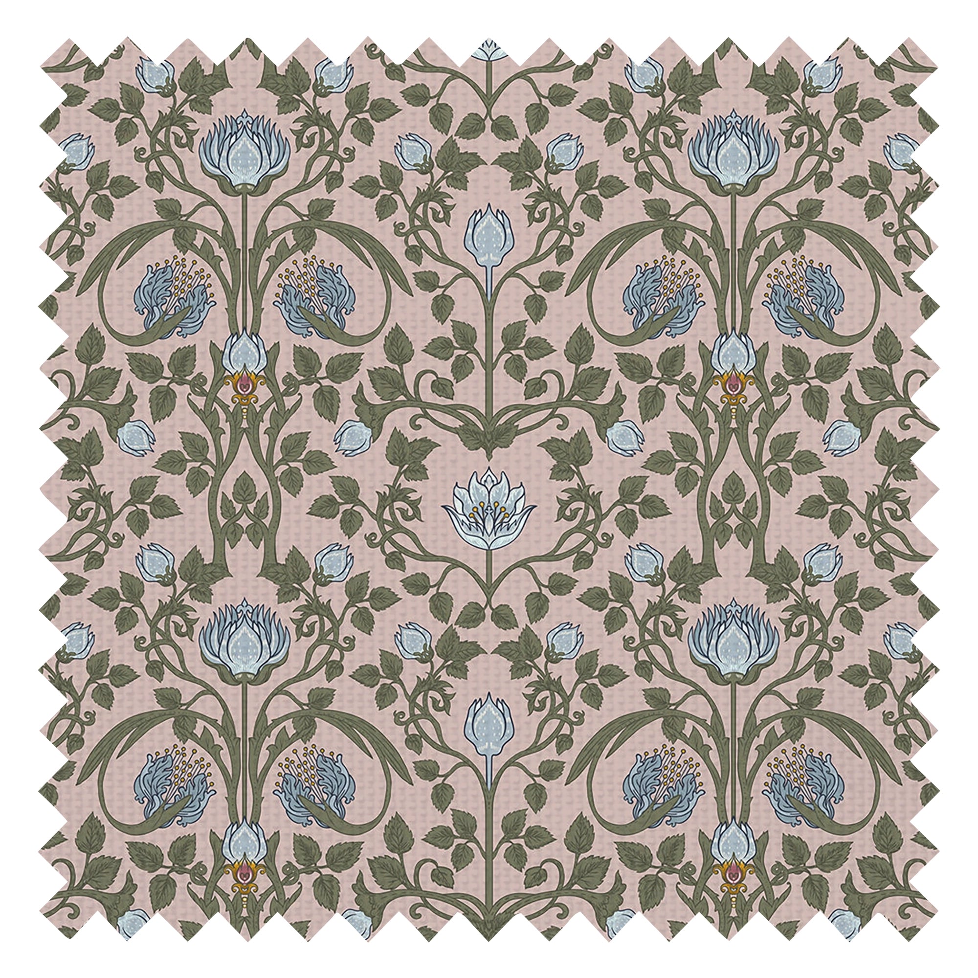 Tulip Garden Fabric in Mineral and Forest Green on Vintage Rose