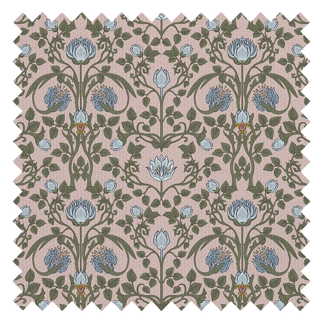 Tulip Garden Fabric in Mineral and Forest Green on Vintage Rose