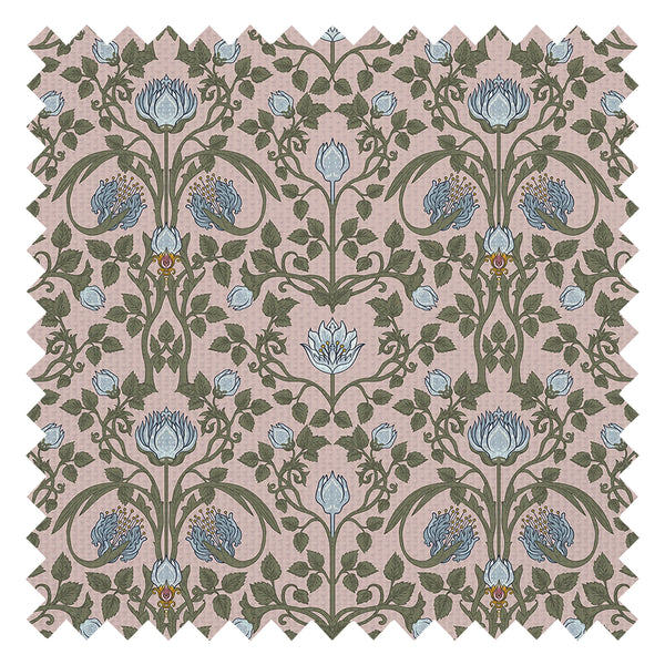 Tulip Garden Fabric in Mineral and Forest Green on Vintage Rose