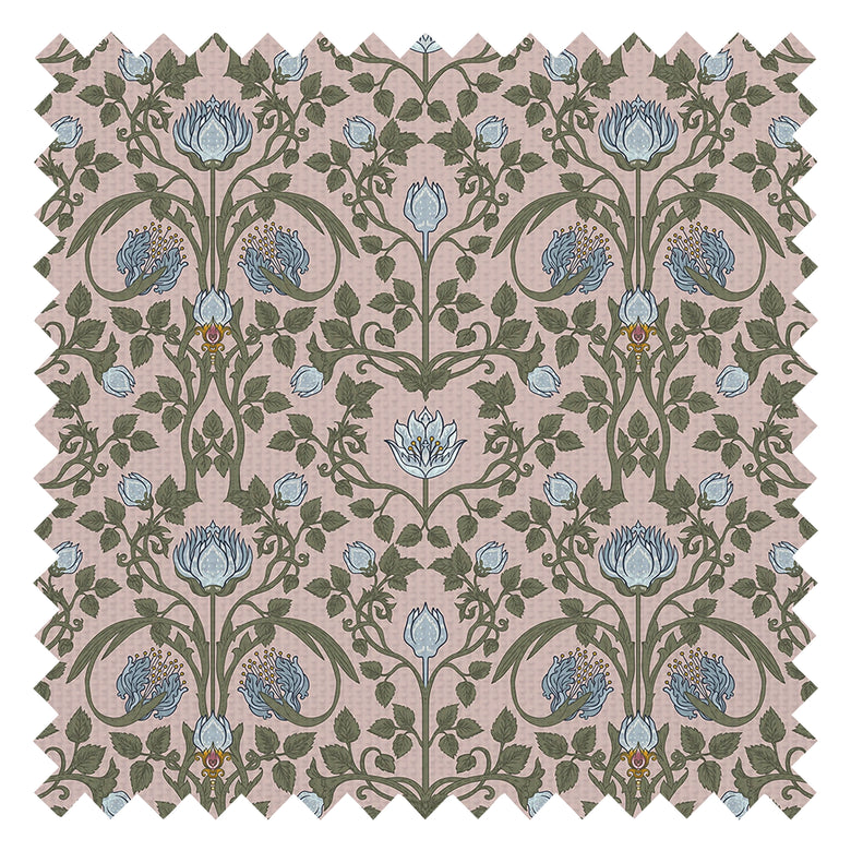 Tulip Garden Fabric in Mineral and Forest Green on Vintage Rose