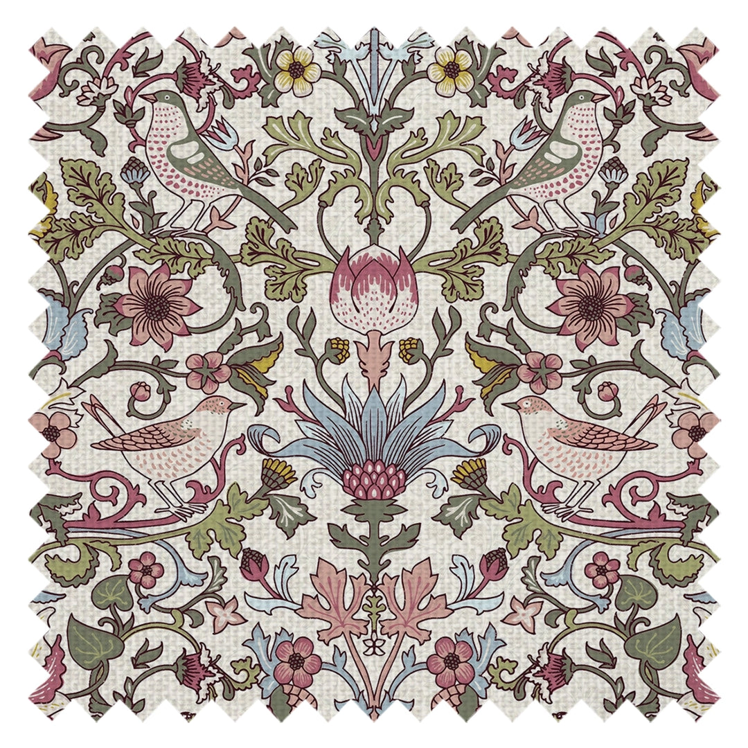 Garden Visitors Fabric in Raspberry, Mineral and Olive on Windsor Cream