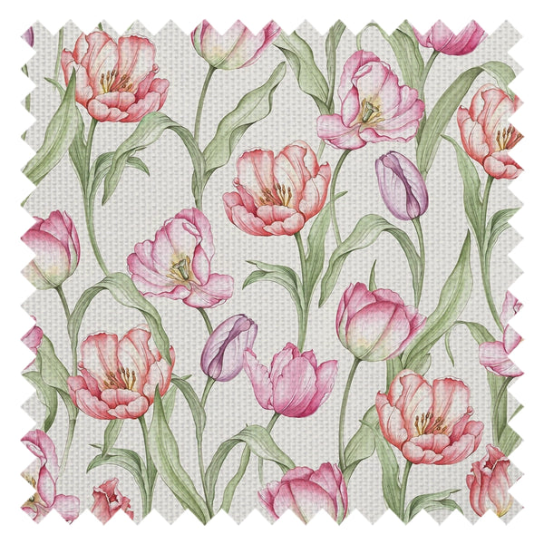 Tulip Fabric in Red, Pink and Purple on Vintage Cream