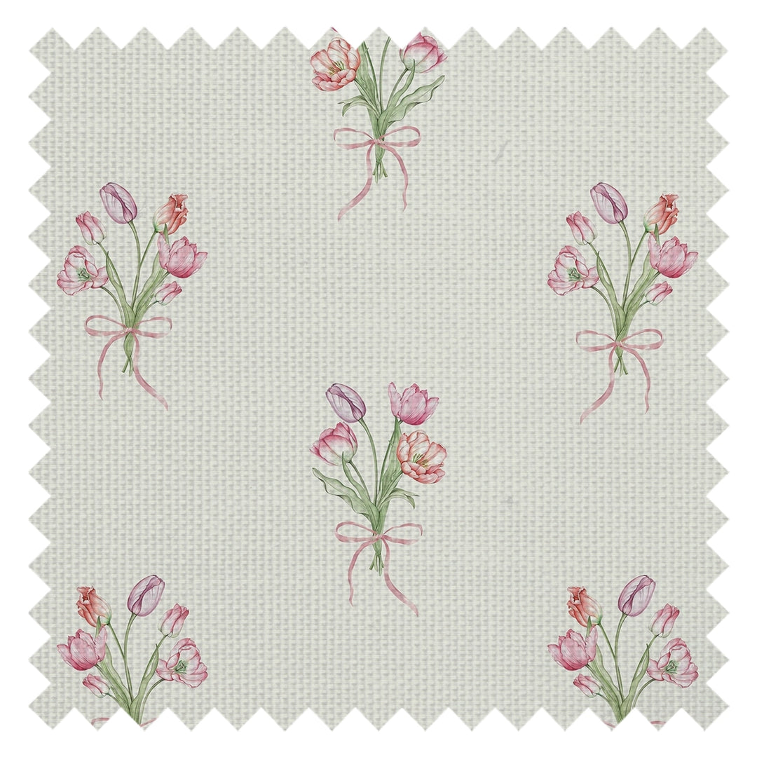 Tulip Bouquet Fabric in Red, Pink and Purple on Vintage Cream