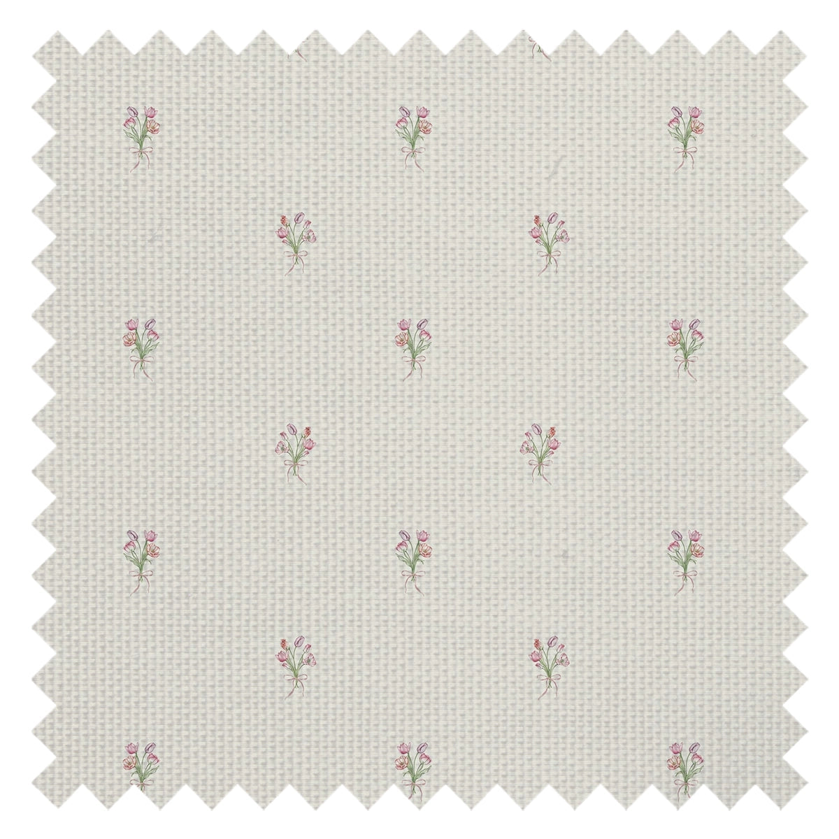 Miniature Tulip Bouquet Fabric in Red, Pink and Purple on Vintage Cream