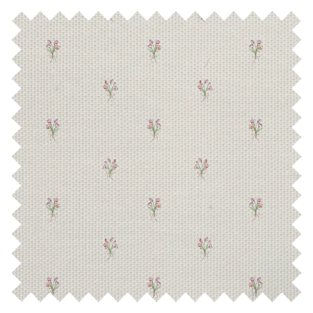 Miniature Tulip Bouquet Fabric in Red, Pink and Purple on Vintage Cream