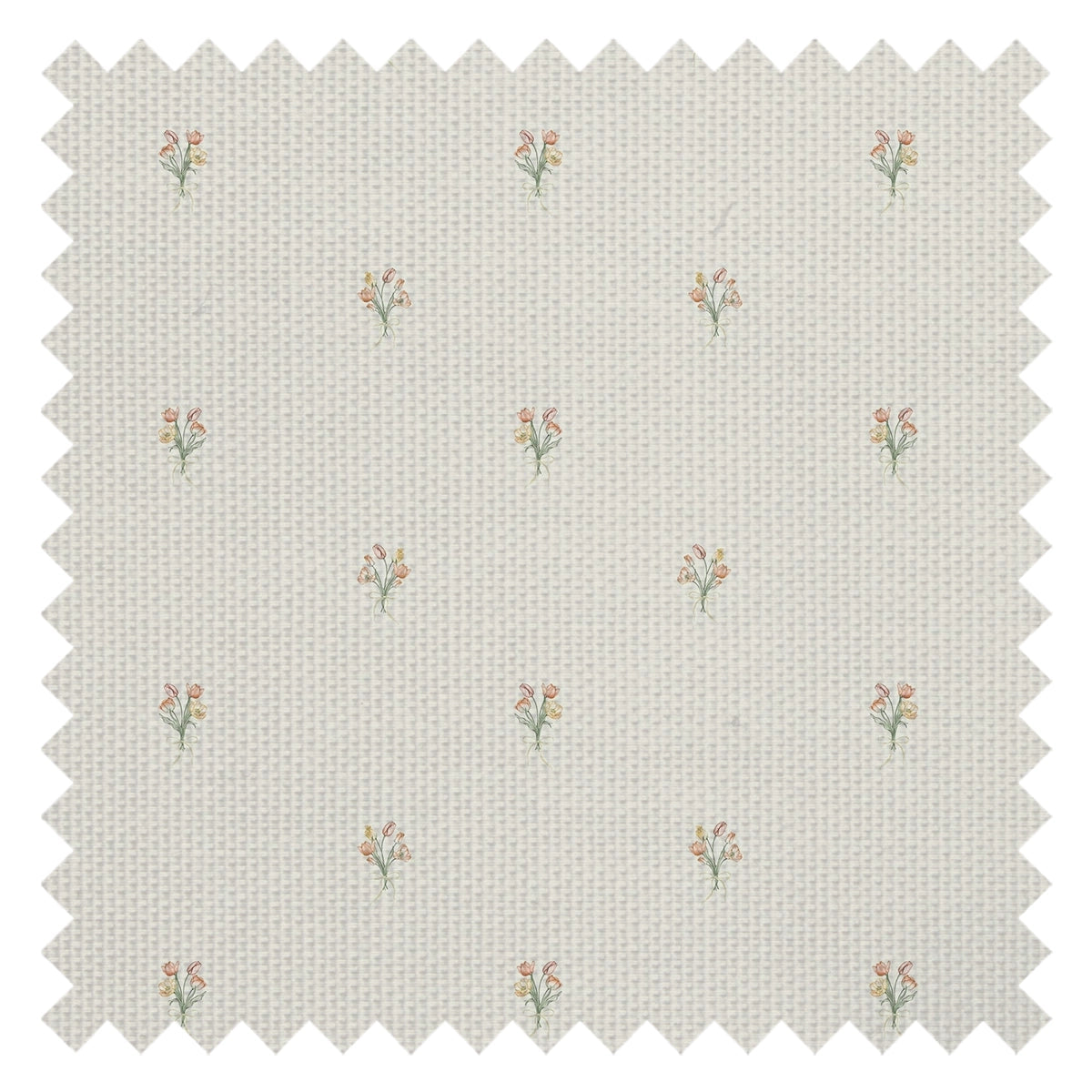 Miniature Tulip Bouquet Fabric in Orange and Yellow on Vintage Cream