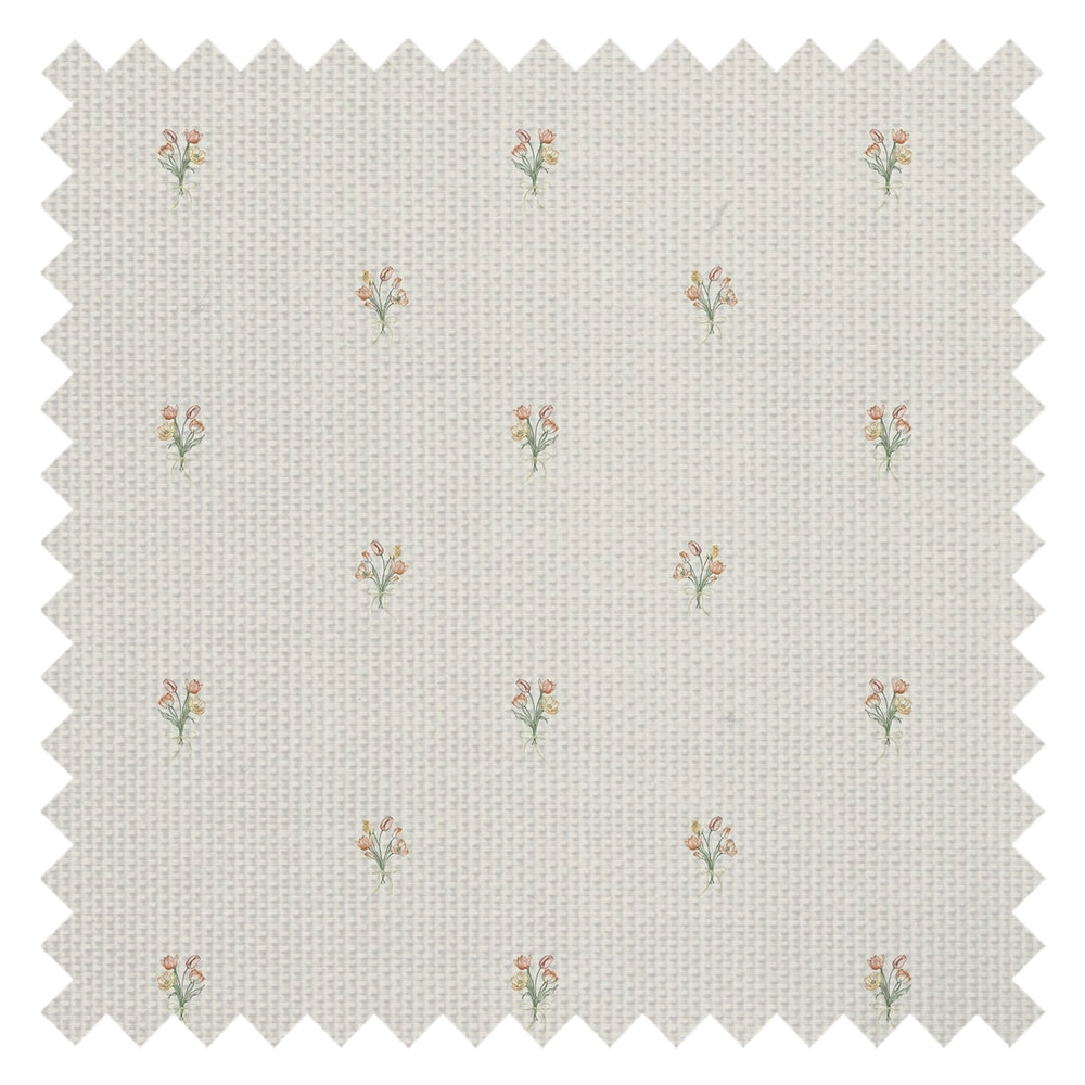 Miniature Tulip Bouquet Fabric in Orange and Yellow on Vintage Cream