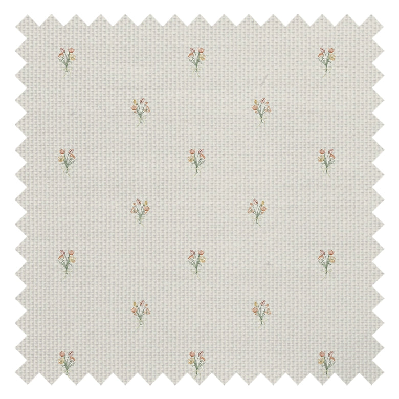 Miniature Tulip Bouquet Fabric in Orange and Yellow on Vintage Cream