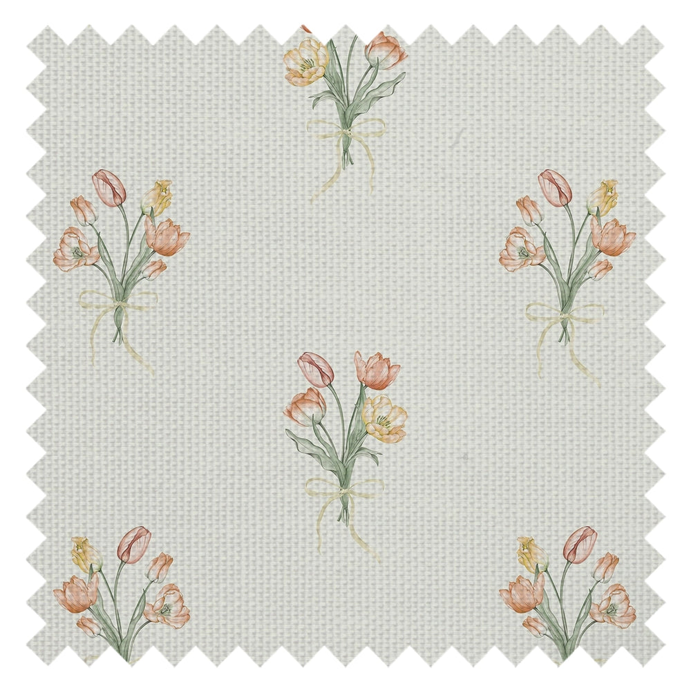 Tulip Bouquet Fabric in Orange and Yellow on Vintage Cream