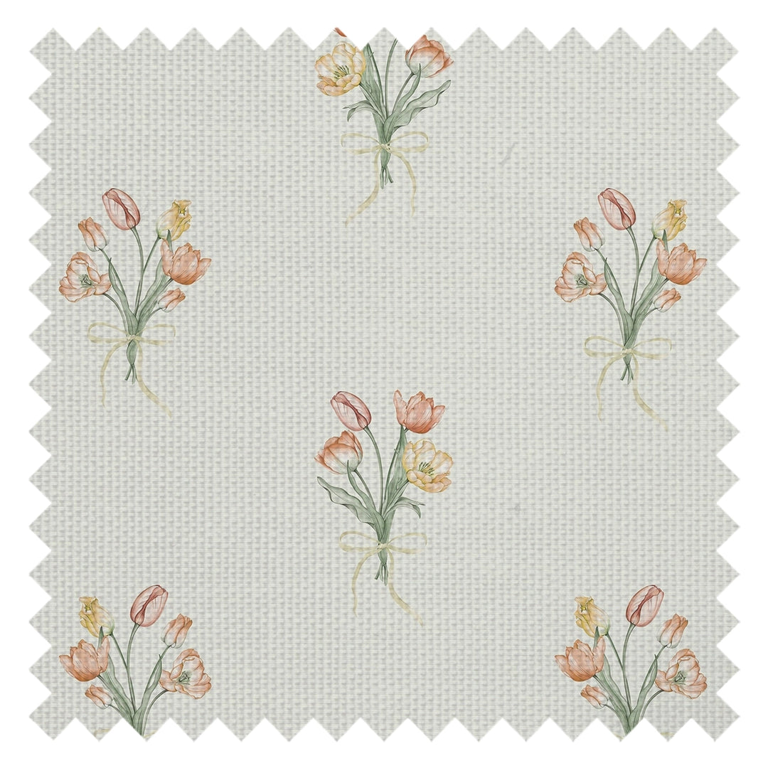 Tulip Bouquet Fabric in Orange and Yellow on Vintage Cream