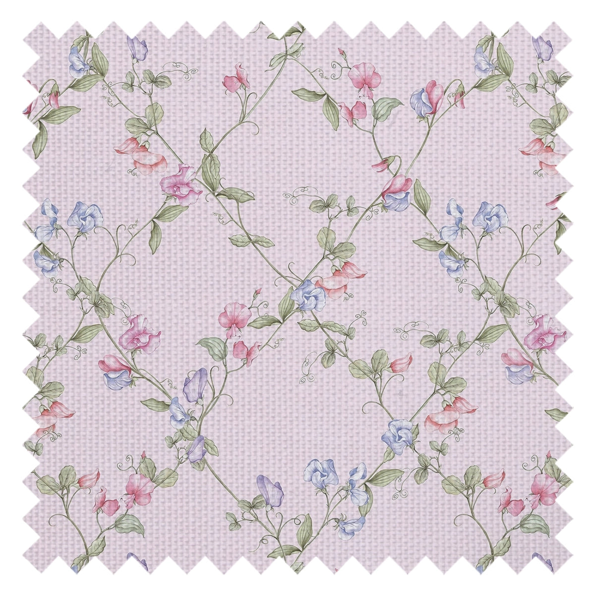 Sweet Pea Fabric in Pinks and Lilacs on Pastel Pink