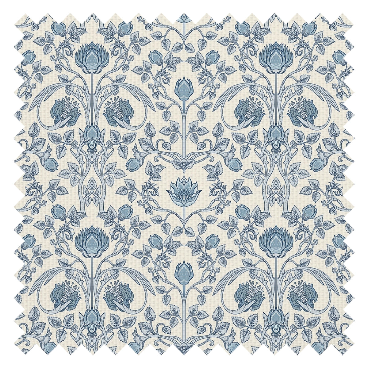 Tulip Garden Fabric in Cornflower Blue on Vintage Cream