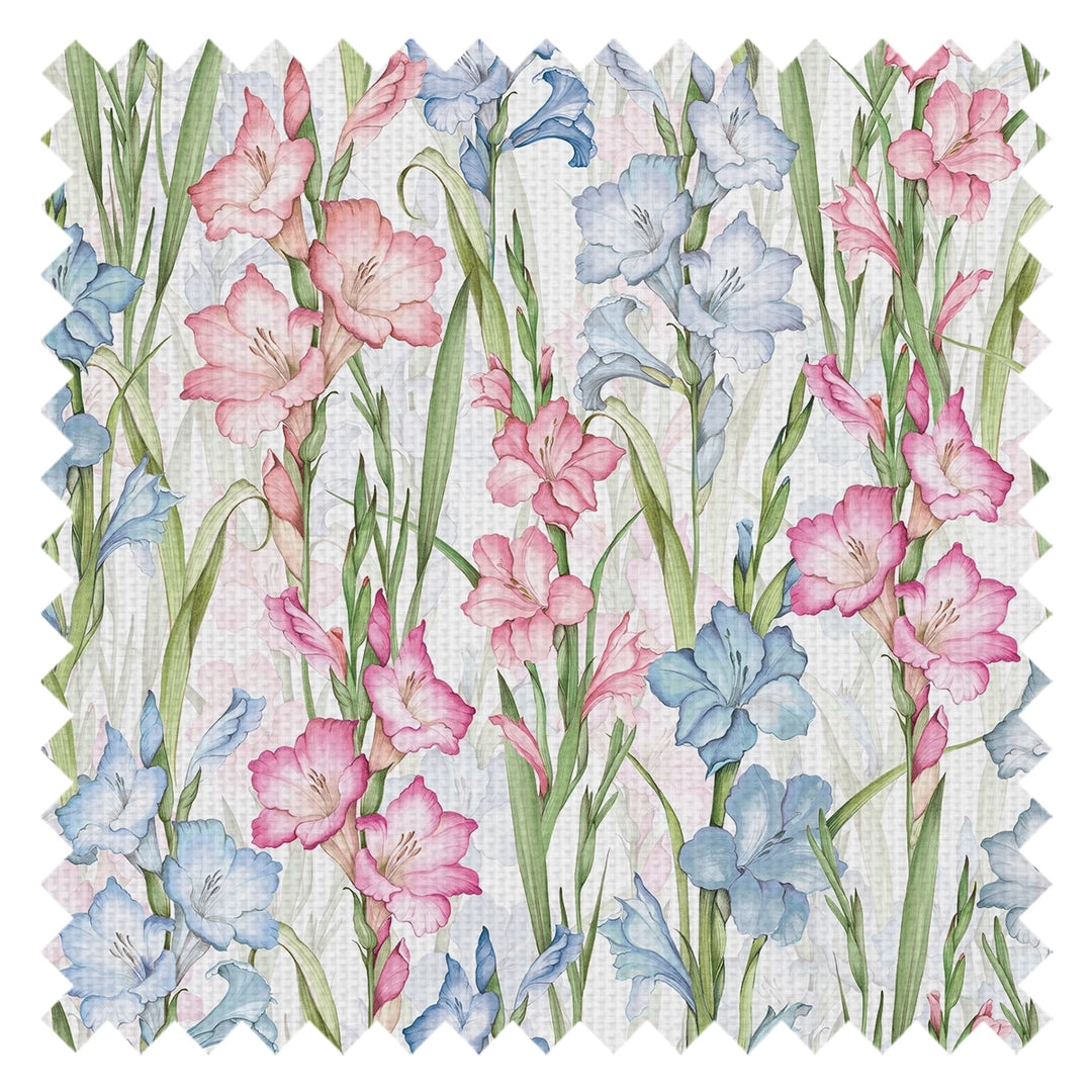 Gladioli Fabric in Spring Pinks and Blues