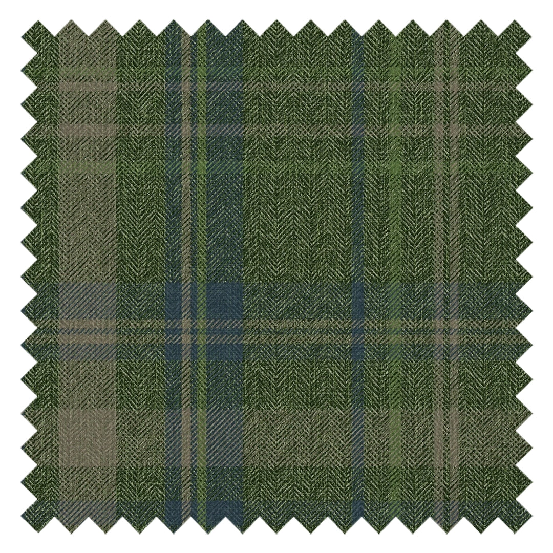 Royal Herringbone Tartan Fabric in Green, Navy and Lime