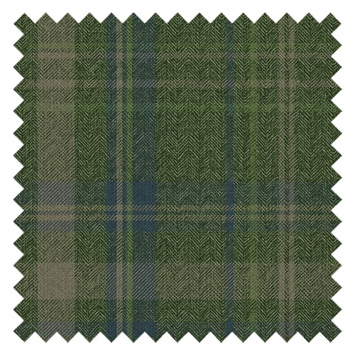 Royal Herringbone Tartan Fabric in Green, Navy and Lime