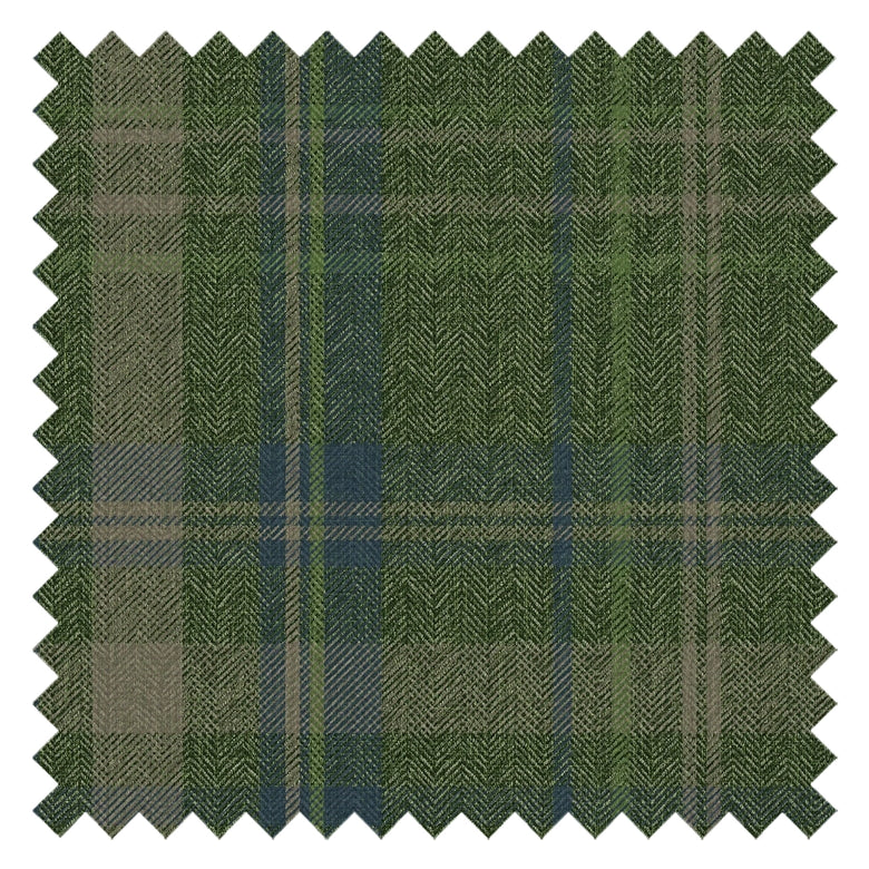 Royal Herringbone Tartan Fabric in Green, Navy and Lime