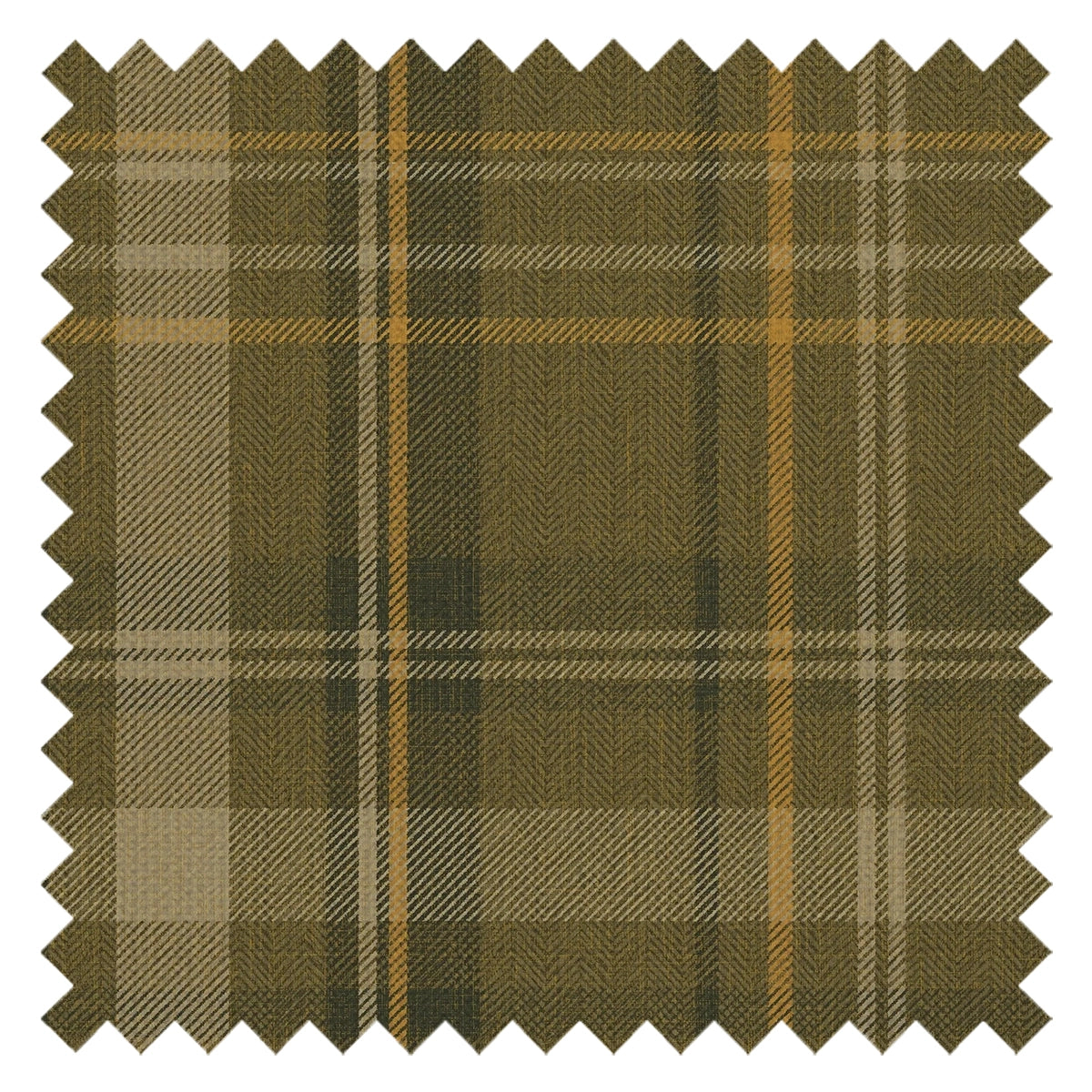 Royal Herringbone Tartan Fabric in Rich Olive, Ochre and Mustard