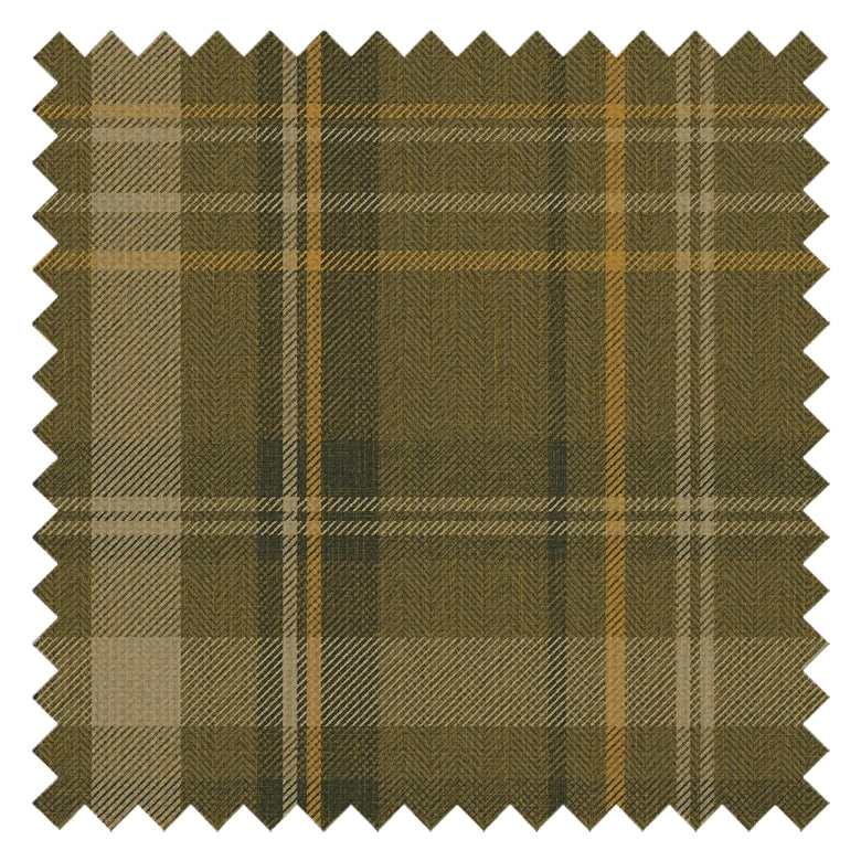 Royal Herringbone Tartan Fabric in Rich Olive, Ochre and Mustard
