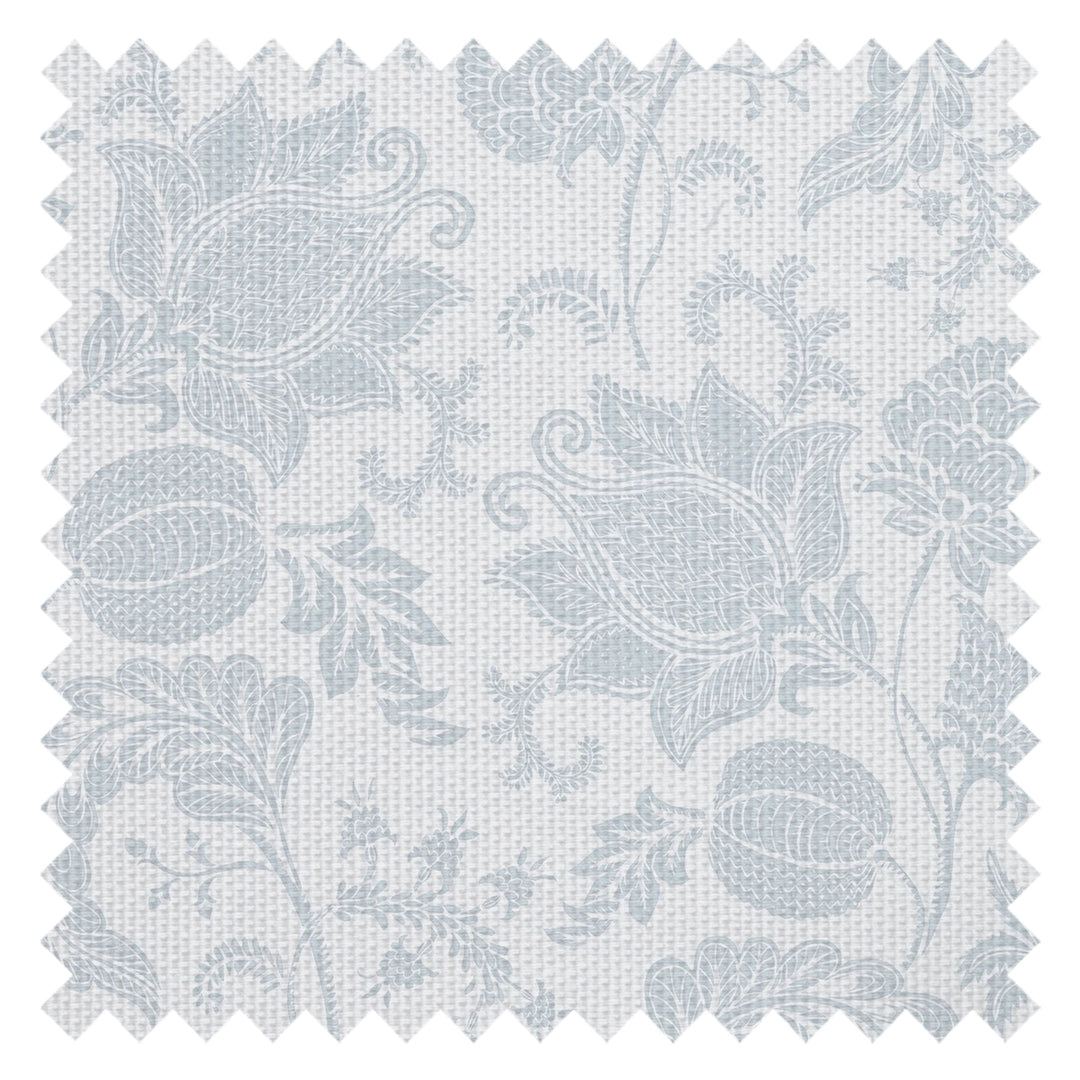 Jacobean Bloom Fabric in Light Blue on Milk White