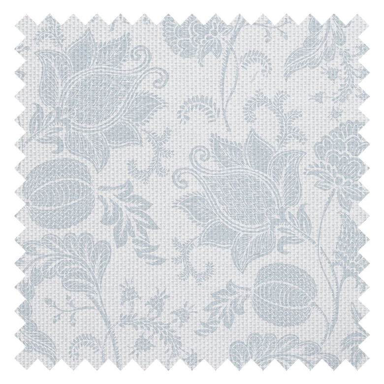Jacobean Bloom Fabric in Light Blue on Milk White