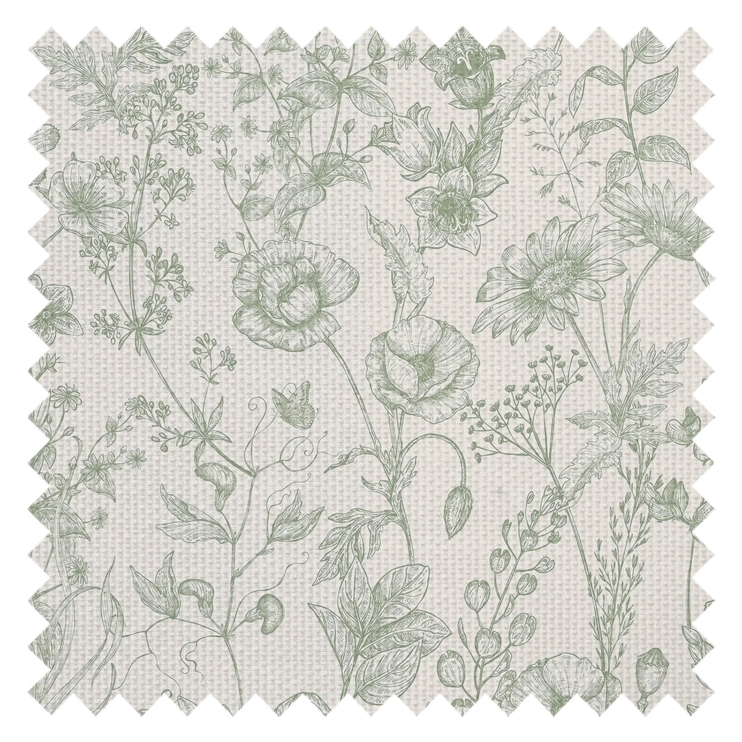 Sketched Meadow Fabric in Sage on Windsor Cream