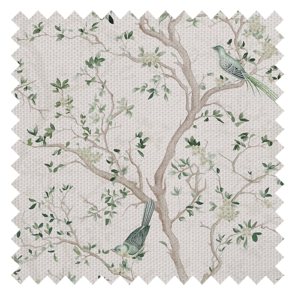 Branches and Birdsong Fabric in Sage on Vintage Cream