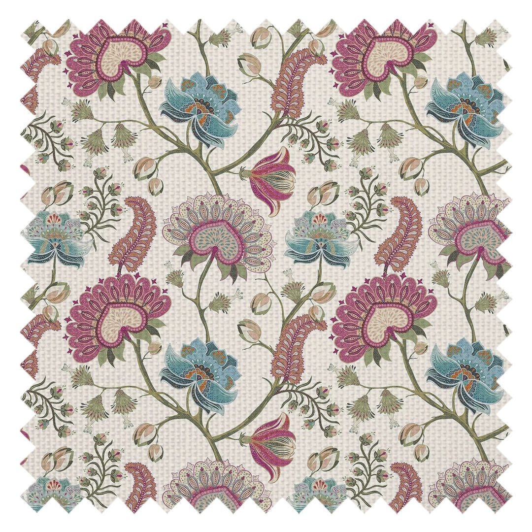Ophelia Fabric in Raspberry, Blue and Linen Cream