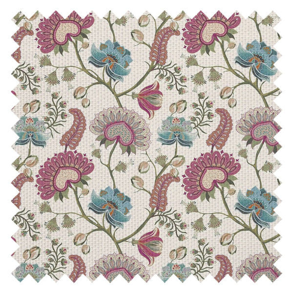 Ophelia Fabric in Raspberry, Blue and Linen Cream
