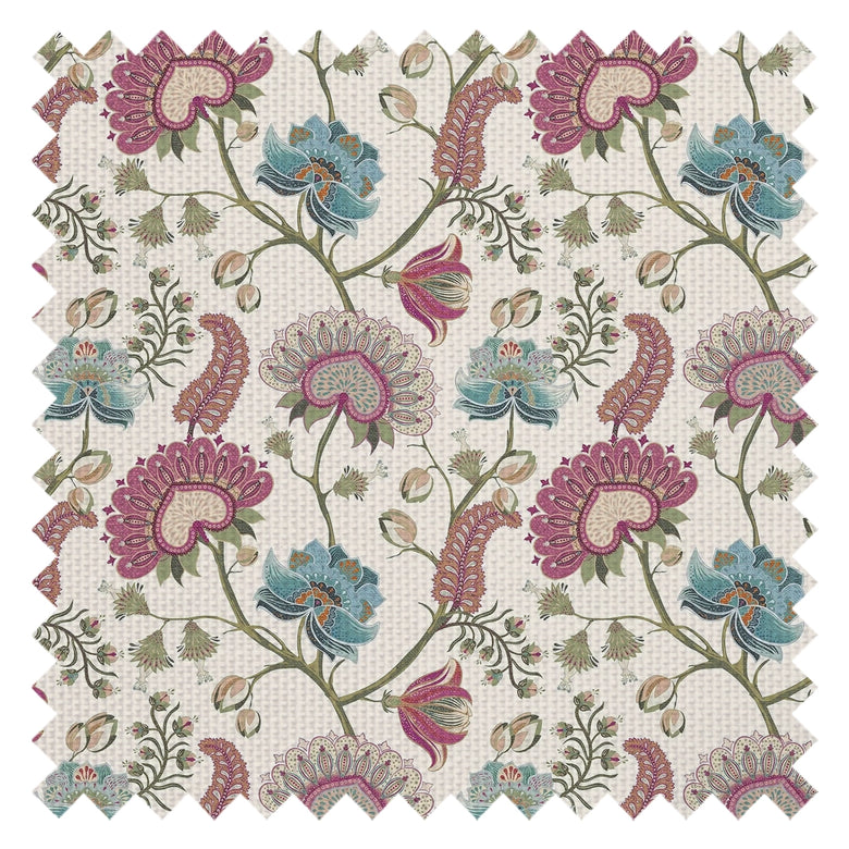 Ophelia Fabric in Raspberry, Blue and Linen Cream