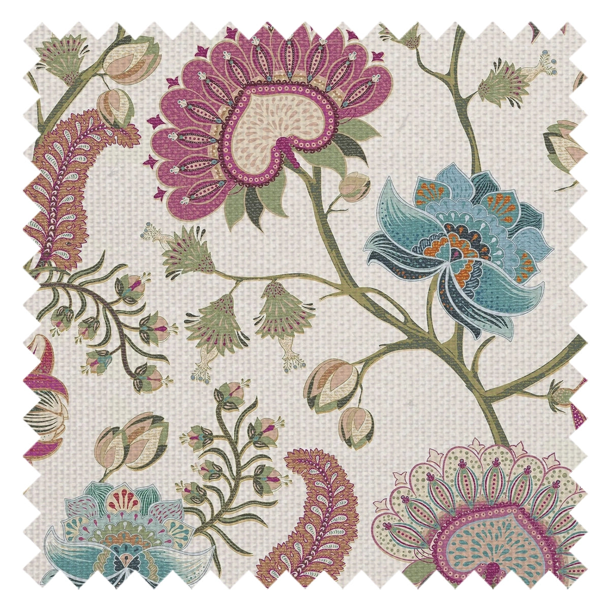 Beaumont Fabric in Raspberry and Blue on Linen Cream