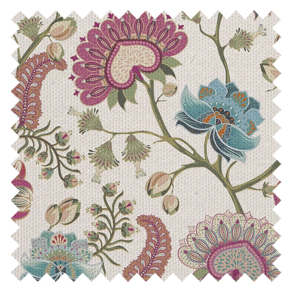 Beaumont Fabric in Raspberry and Blue on Linen Cream