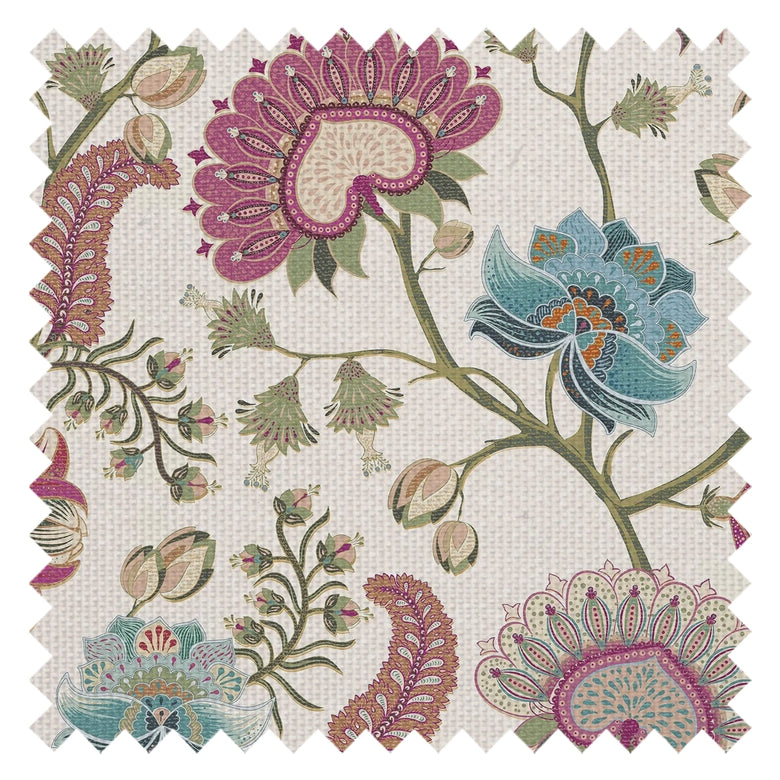 Beaumont Fabric in Raspberry and Blue on Linen Cream